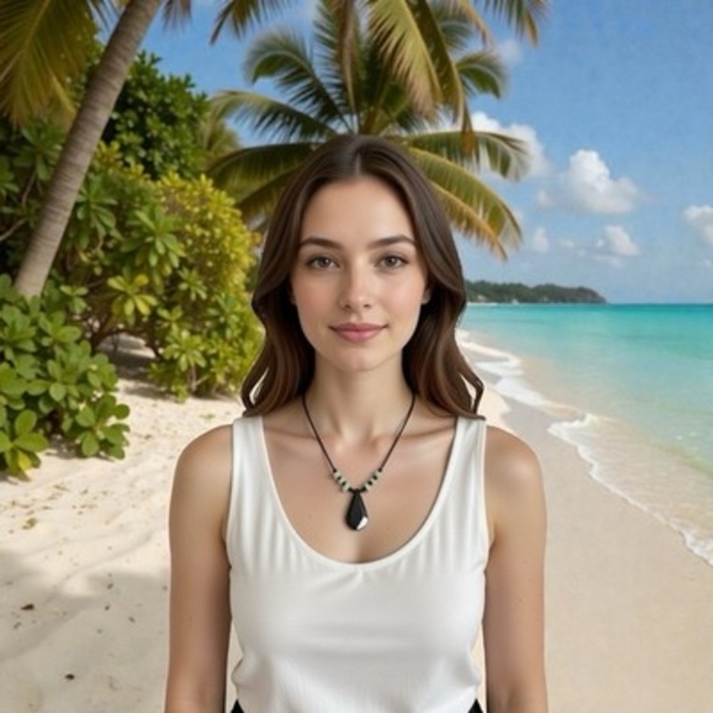 Black Gemstone Teardrop Pendant Necklace Green Prehnite Beads Cord Boho VG